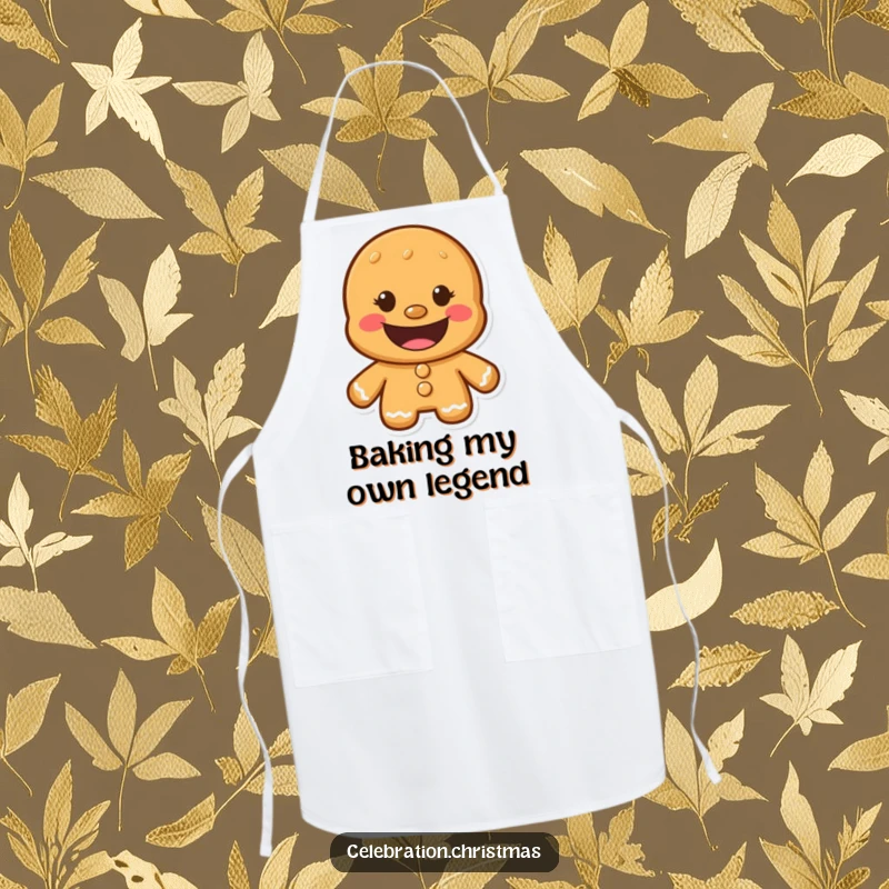 Funny Gingerbread Man Apron with a wide, happy cookie grin, perfect for adding humor to kitchen tasks.