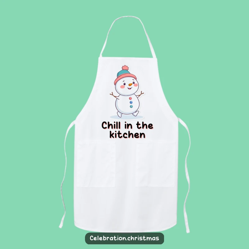 Funny Snowman Waddling Apron - Tilted Hat Winter Kitchen Fun