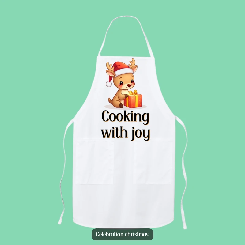 Funny Deer Apron - Festive Santa Hat Cookware, Great Funny Gift for Holiday Chefs
