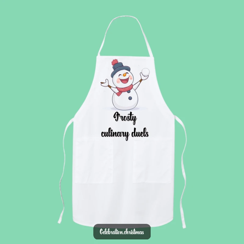 Funny Snowman Apron Snowball Fight for a Winter Kitchen
