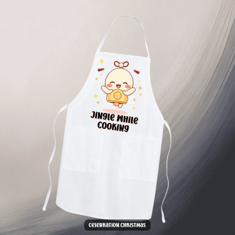 Funny Bell Character Apron: A festive bell character jingling with pure, unadulterated delight, perfect for the kitchen.
