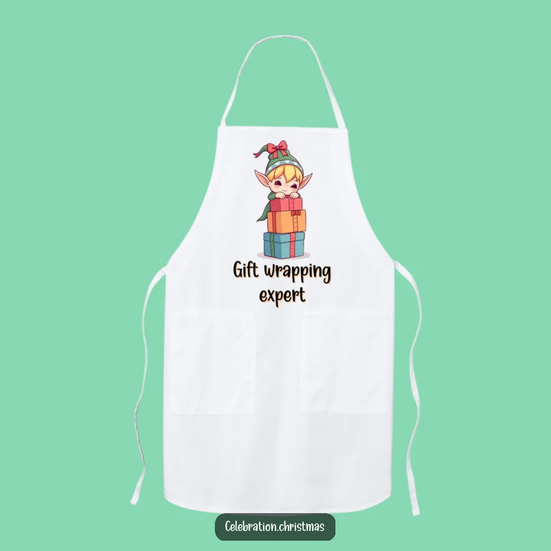 Funny Elf Apron Balancing Gifts for a Merry Kitchen