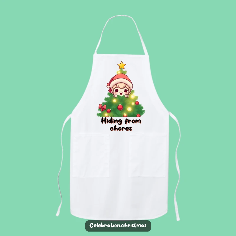 Funny Kawaii Christmas Tree Peek Apron: Cook Up Laughs This Holiday Season
