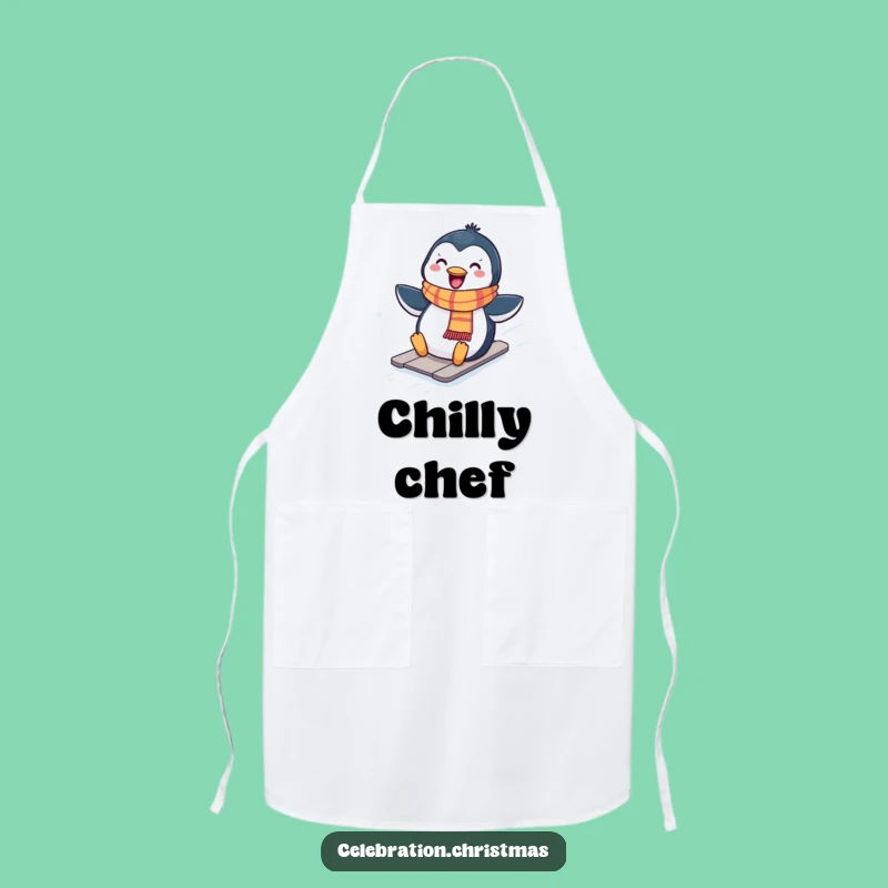 Funny Kawaii Penguin Sliding Apron, Kitchen Fun, Humorous Gift