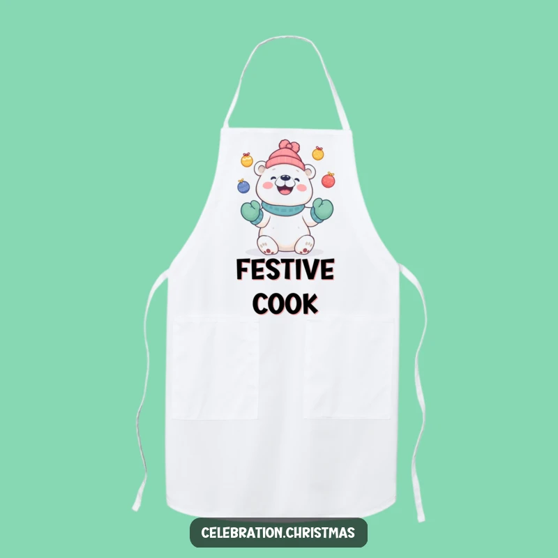 Funny Polar Bear Juggling Apron, Holiday Baking Fun, Humorous Gift