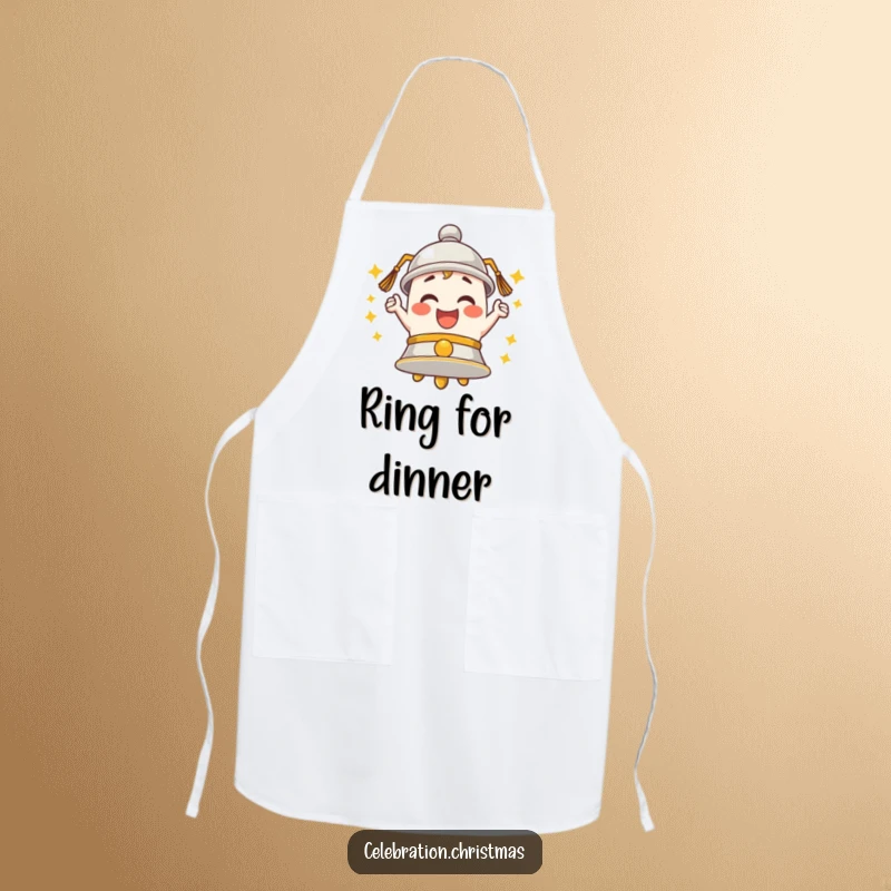 Funny Bell Apron ringing with enthusiastic merriment, perfect for kitchen tasks with a joyful sound.