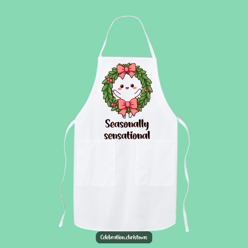 Funny Wreath Twirling Bow Apron - Festive Kitchen Fun Gift
