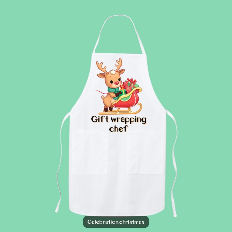 Funny Kawaii Reindeer Sleigh Puller Apron - Festive Kitchen Art Gift