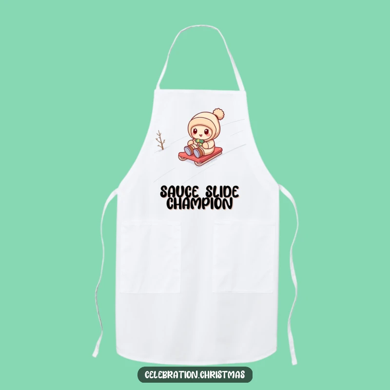 Funny Kawaii Snow Sledding Apron: Cook Up Winter Fun in Style