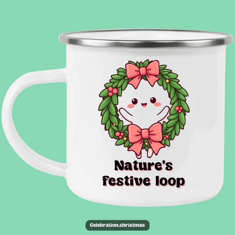Durable Funny Wreath Twirling Bow Camping Mug - Festive Outdoor Fun Gift