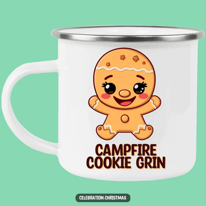 Funny Gingerbread Man Grin Camping Mug - Cookie Character Adventure Cup