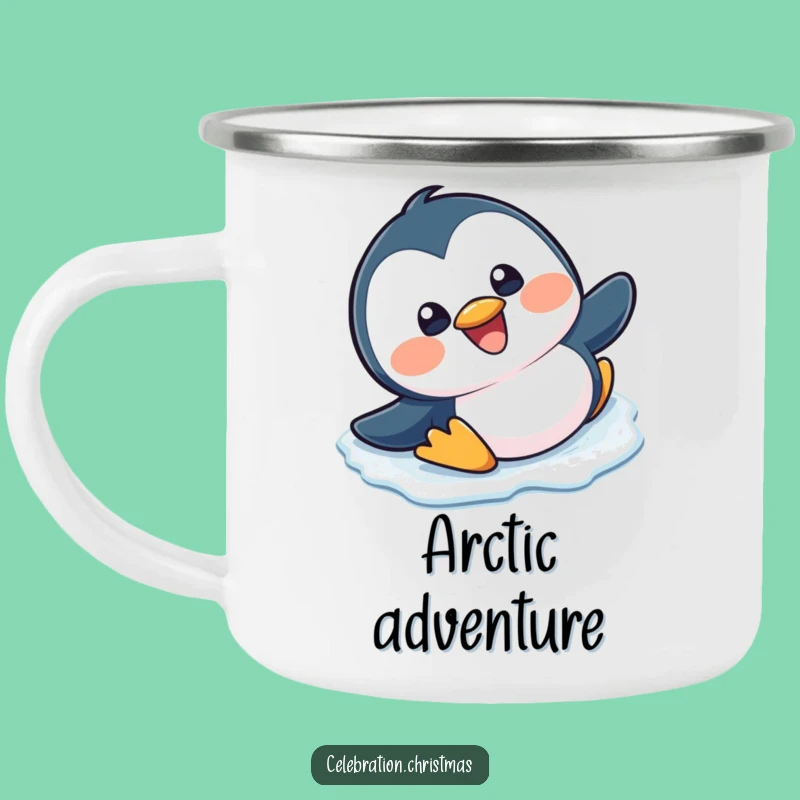 Funny Kawaii Penguin Slipping Camping Mug - Outdoor Winter Fun