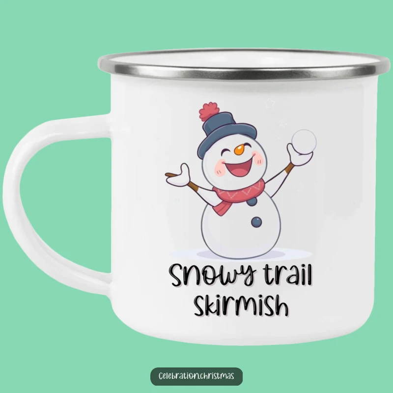 Funny Snowman Camping Mug Snowball Fight by the Fire