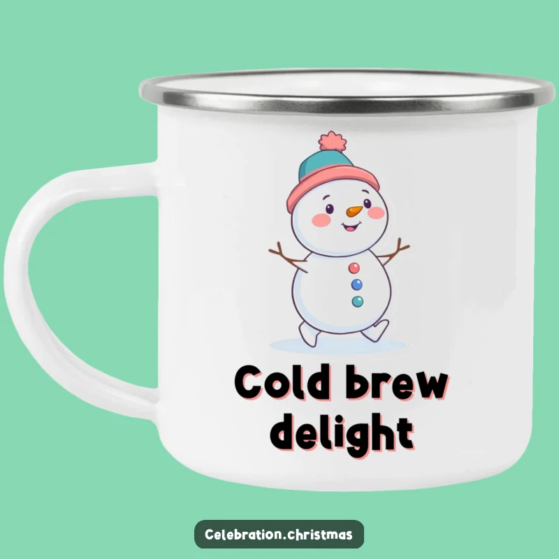 Funny Snowman Waddling Camping Mug - Tilted Hat Winter Adventure Cup