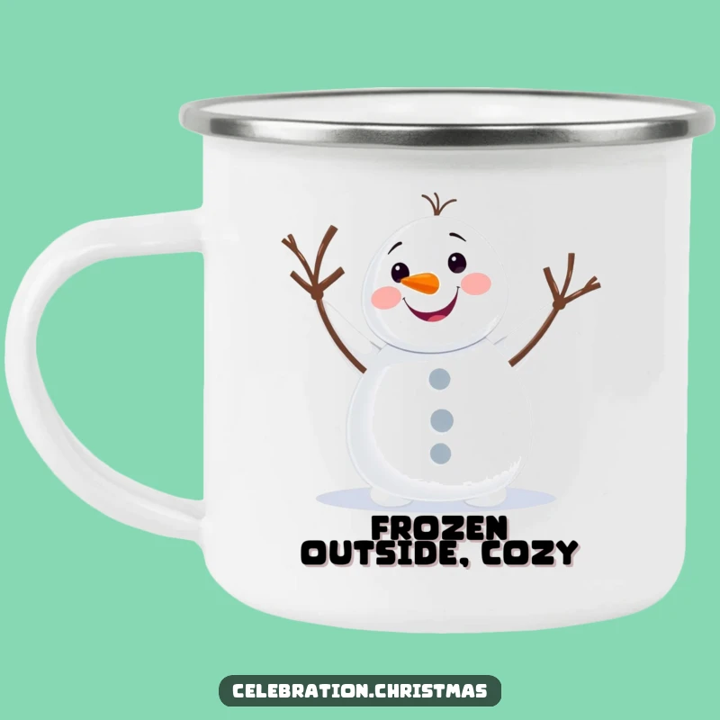 Funny Snowman Waving Camping Mug - Your Cheerful Companion for Outdoor Adventures