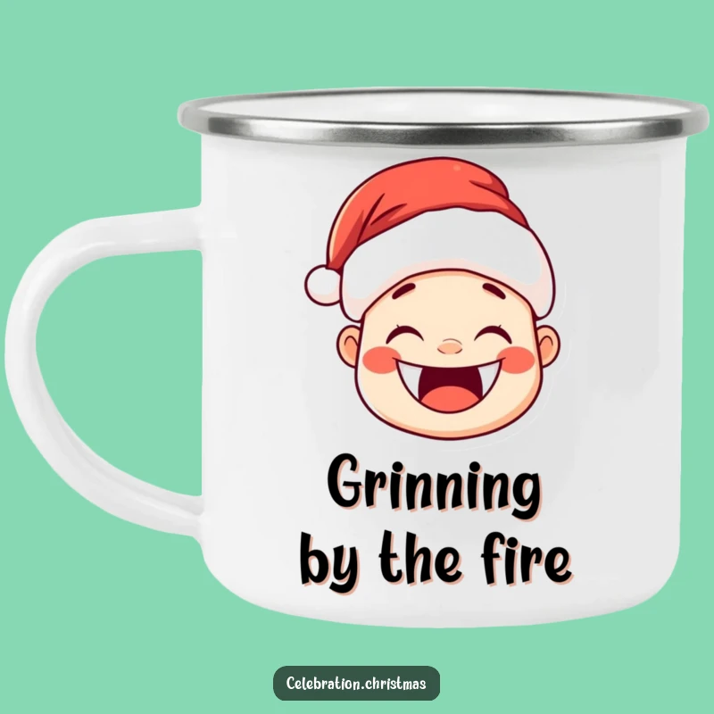 Funny Kawaii Santa Hat Camping Mug - Joyful Grin for Festive Outdoors