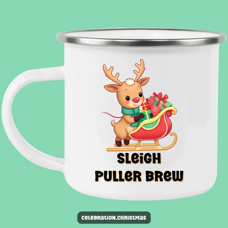 Funny Kawaii Reindeer Sleigh Puller Camping Mug - Festive Adventure Art