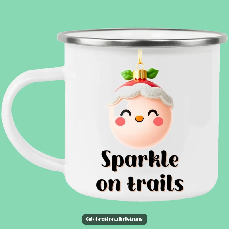 Funny Cute Christmas Ornament Camping Mug - Sparkling Face Outdoor Fun - Funny Gift