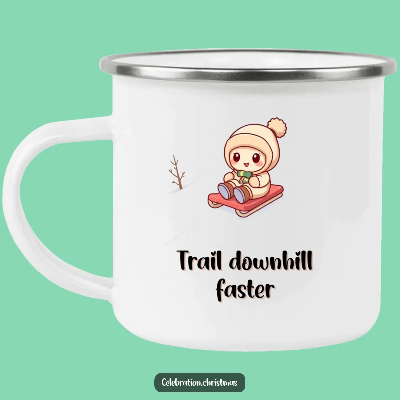 Funny Kawaii Snow Sledding Camp Mug: Outdoor Winter Cheer & Laughter