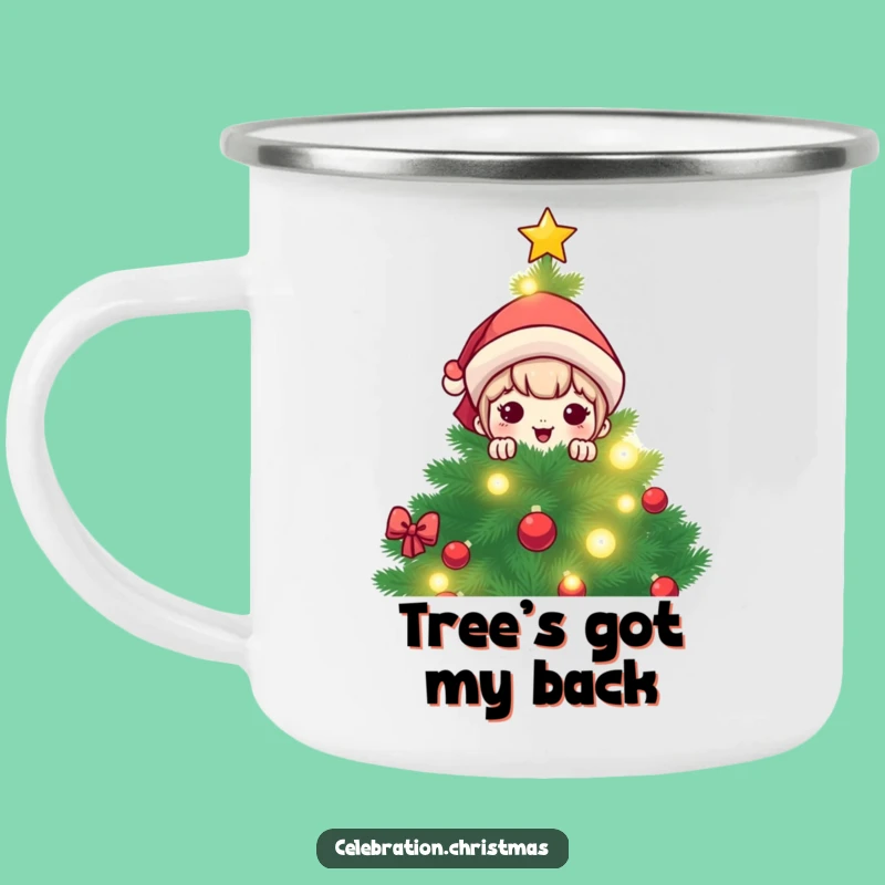 Funny Kawaii Christmas Tree Peek Camp Mug: Outdoor Holiday Cheer & Laughter