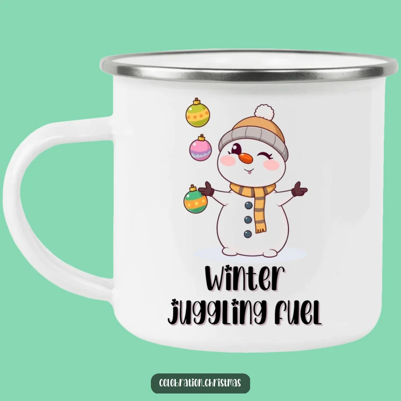 Funny Kawaii Snowman Juggling Ornaments Camping Mug - Outdoor Humor