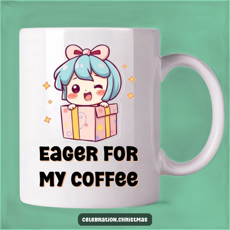 Funny Excited Present Mug: Wiggling Character Gift, Perfect Surprise