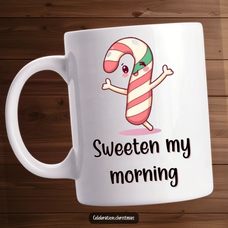 Funny cheerful candy cane doing a little dance, spreading holiday joy, perfect as a funny gift.