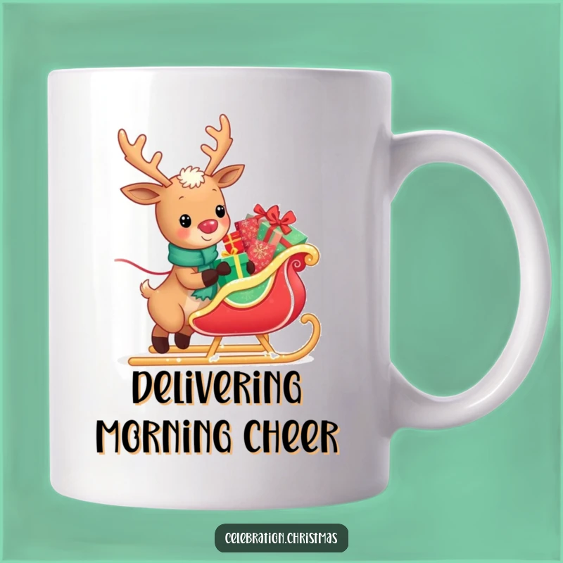 Funny Kawaii Reindeer Sleigh Puller Mug - Festive Holiday Art Gift