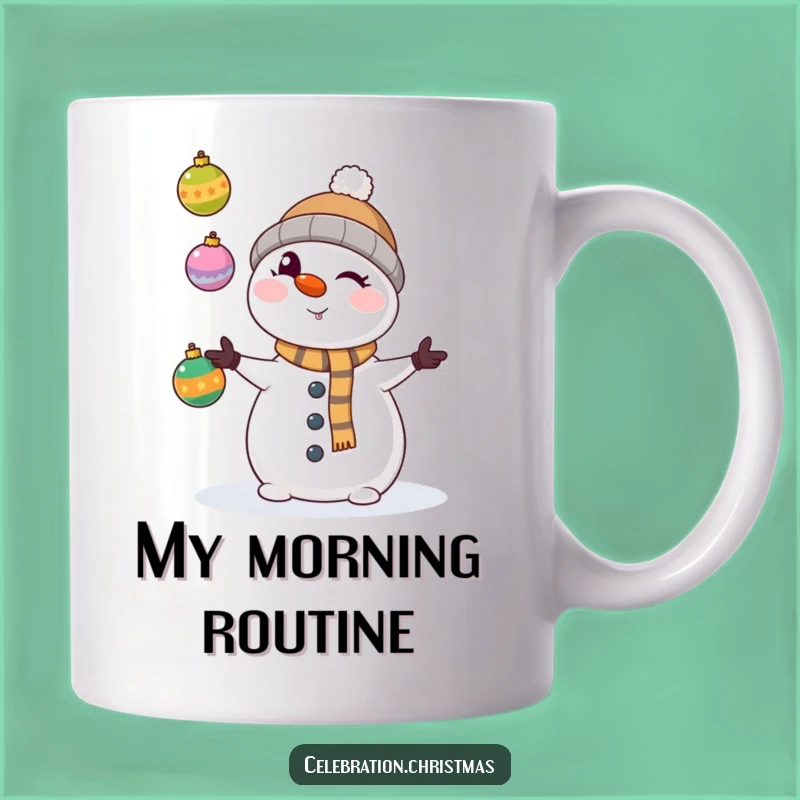 Funny Kawaii Snowman Juggling Ornaments Mug - A Hilarious Winter Gift