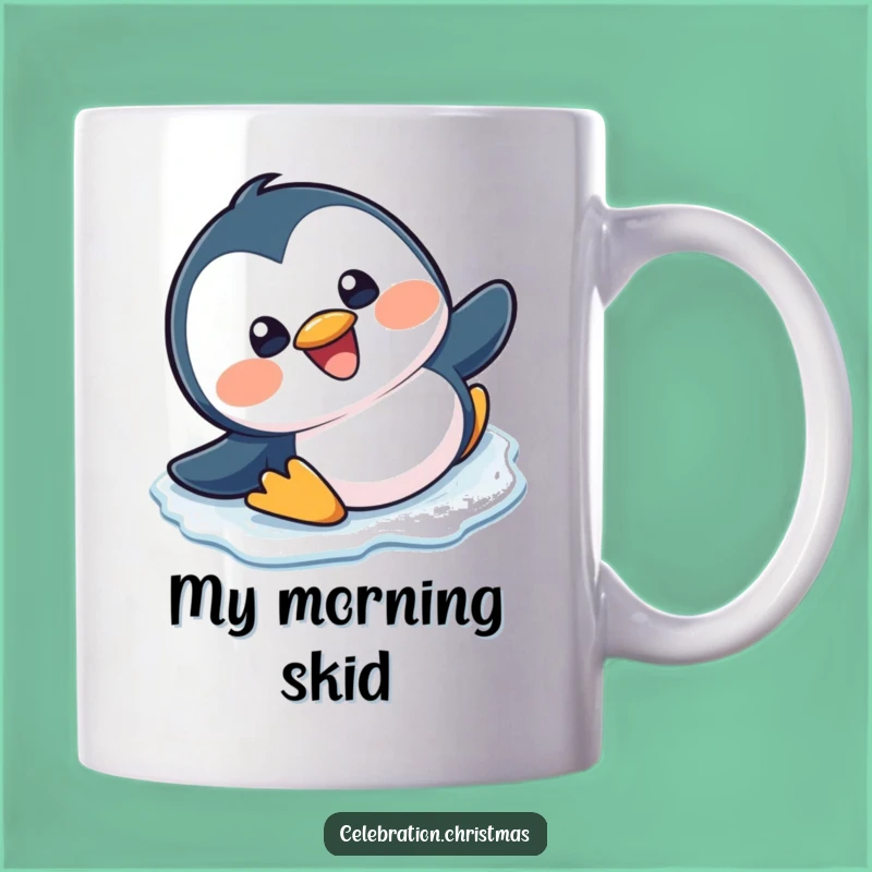 Funny Kawaii Penguin Slipping Mug - Hilarious Winter Fun Gift