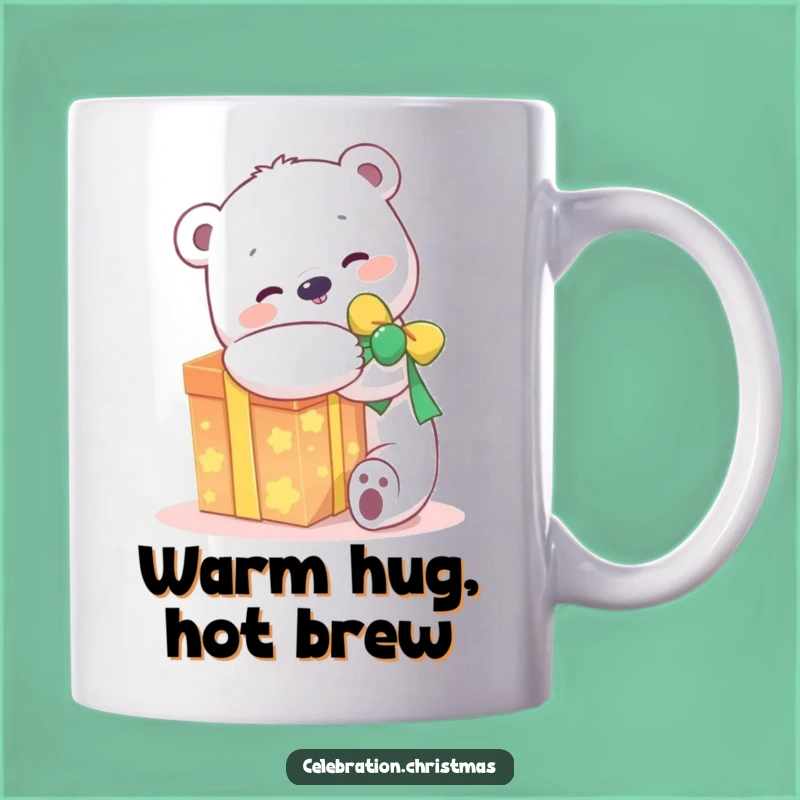 Funny Kawaii Polar Bear Present Mug: Joyful Hug Makes a Perfect Funny Gift