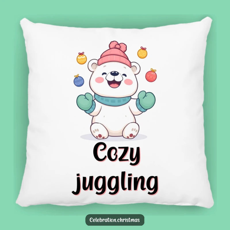 Funny Polar Bear Juggling Pillow, Cozy Festive Comfort, Perfect Gift