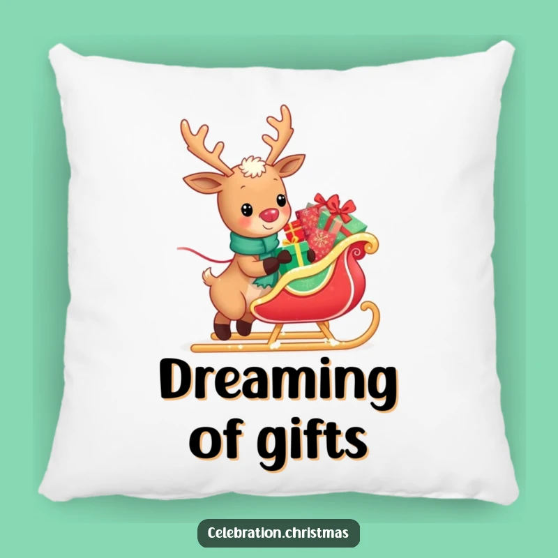 Funny Kawaii Reindeer Sleigh Puller Pillow - Cozy Festive Accent