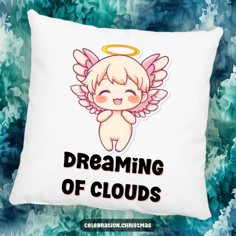Funny Angel Pillow depicting a character with wings flapping joyfully, offering soft, heavenly comfort and charm.