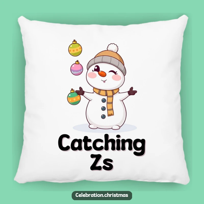 Funny Kawaii Snowman Juggling Ornaments Pillow - Comfy & Humorous Decor