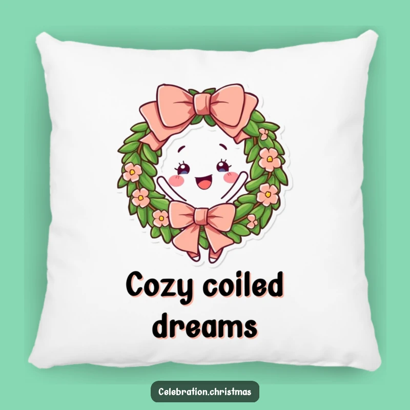 Funny Wreath Twirling Pillow - Cozy Festive Bow Character Decor