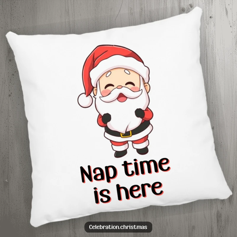 Funny pillow featuring Santa Claus laughing heartily, his belly shaking with pure joy, perfect for holiday comfort.