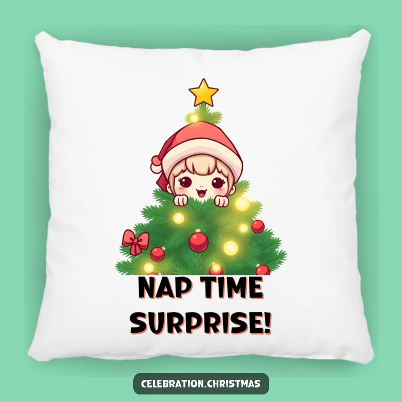 Funny Kawaii Christmas Tree Peek Pillow: Cozy Comfort with Holiday Humor