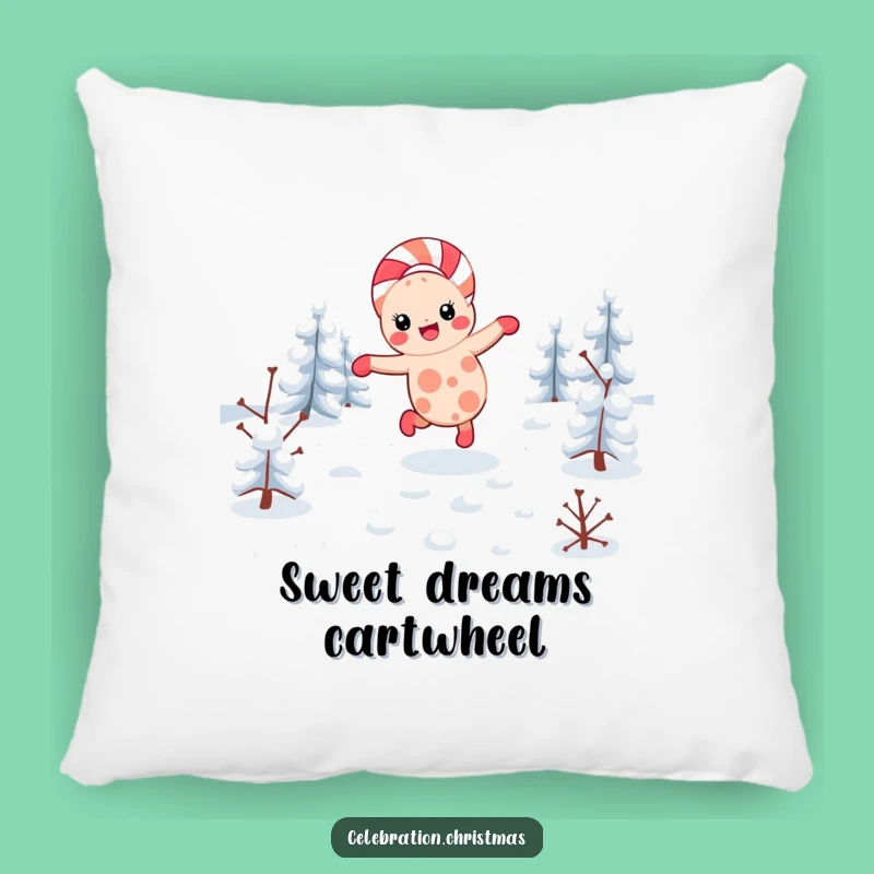 Funny Kawaii Candy Cane Cartwheel Pillow: Cozy Holiday Cheer, a Funny Gift