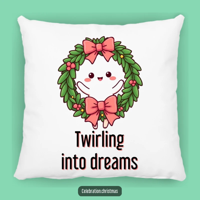 Cozy Funny Wreath Twirling Bow Pillow - Festive Accent Pillow Gift