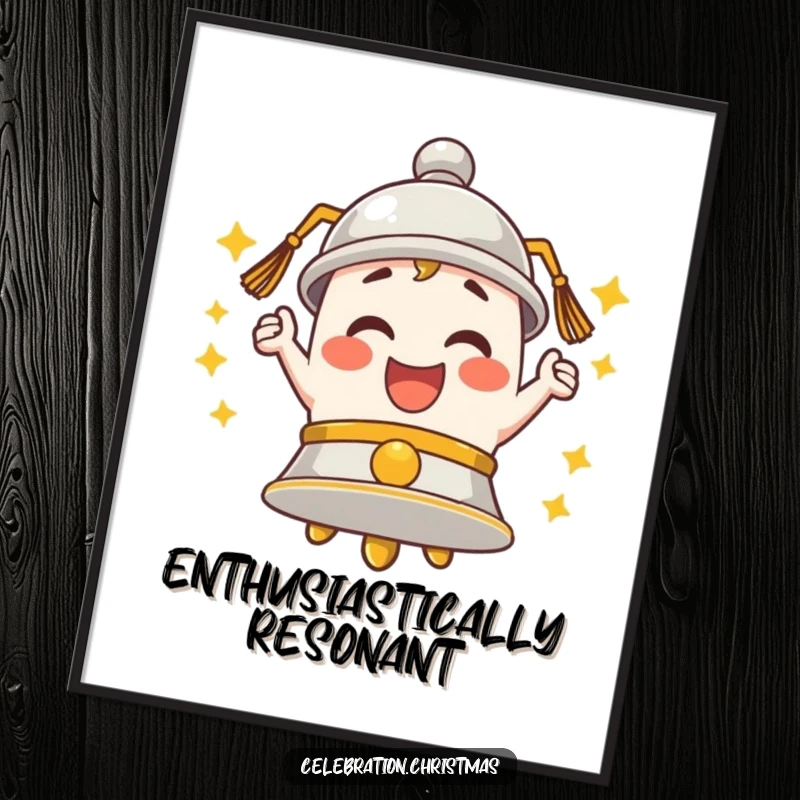 Funny Bell Digital Art Print showing a character ringing with enthusiastic merriment, perfect for cheerful and humorous decor.