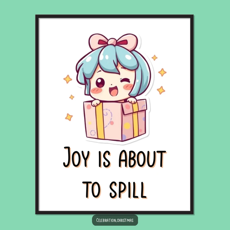 Funny Bursting Present Digital Art: Excited Character Print, Gift