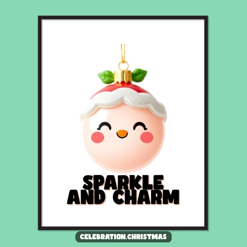 Funny Cute Christmas Ornament Digital Art - Sparkling Face Wall Decor - Funny Gift