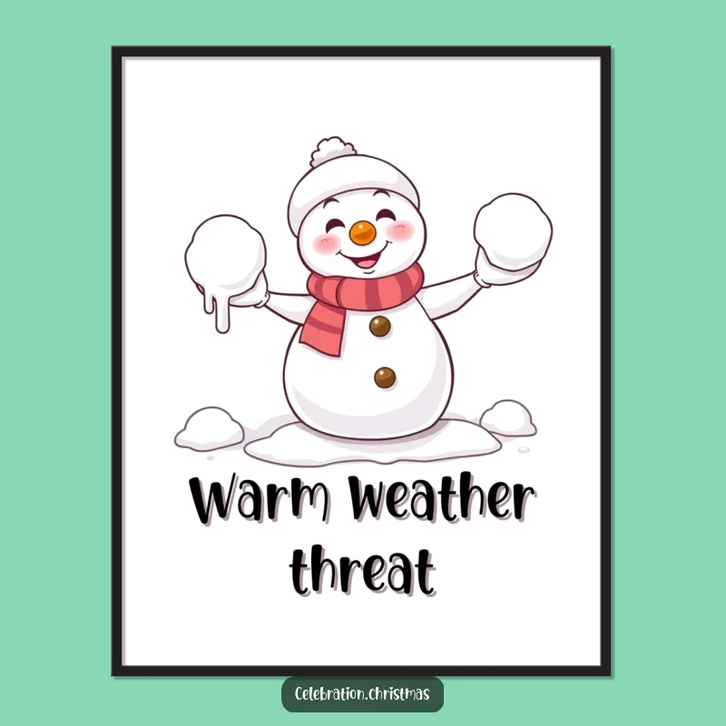 Funny Digital Art: Melting Snowman Juggler Print, Comical Winter Decor Gift
