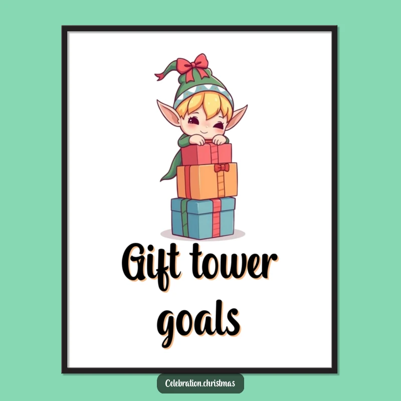 Funny Elf Digital Art Balancing Gifts for Festive Walls