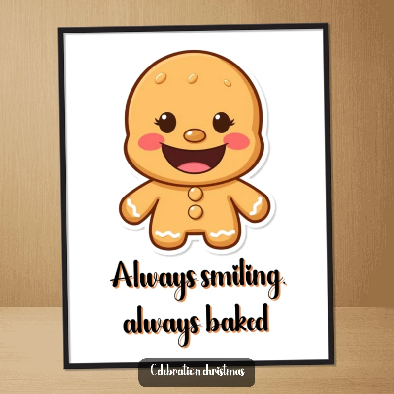 Funny Gingerbread Man Digital Art Print featuring a wide, joyful cookie grin, perfect for instant, humorous home decor.