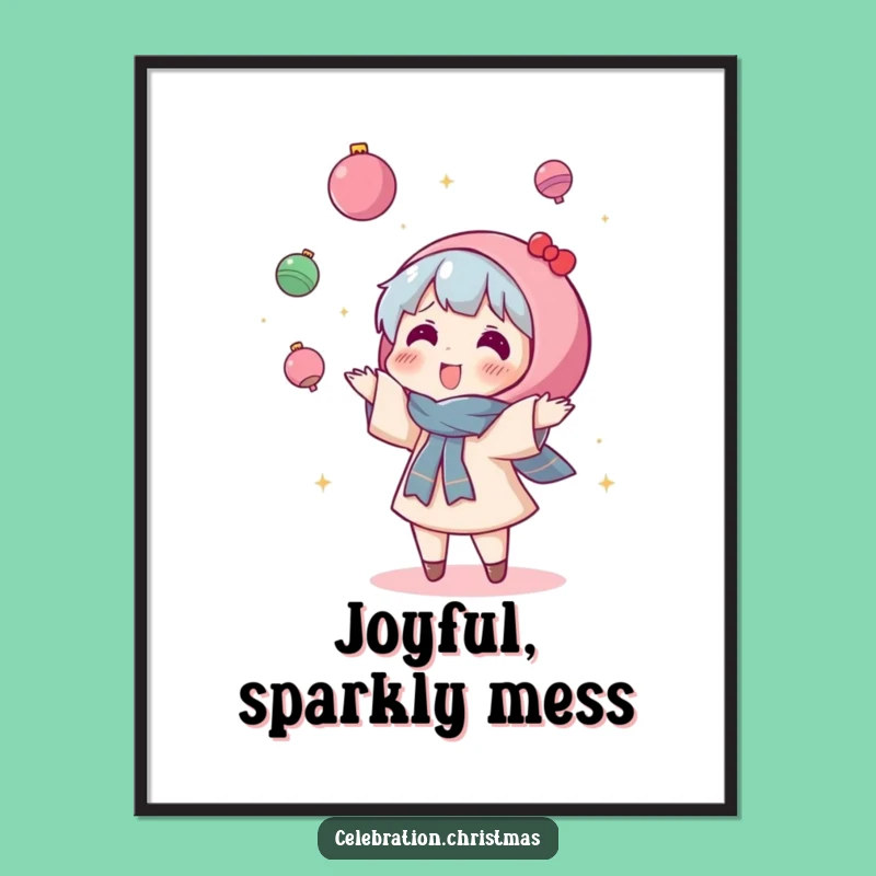 Funny Kawaii Ornament Toss Digital Art - Instant Holiday Energy and Hilarious Decor!