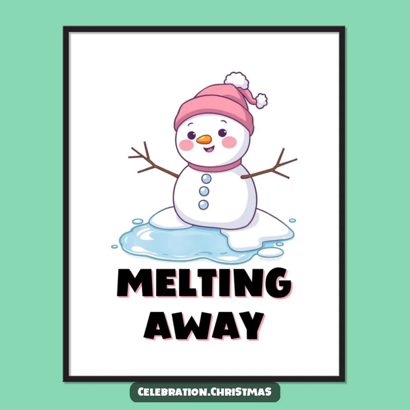 Funny Melting Snowman Digital Art - Instant Winter Humor and Decor
