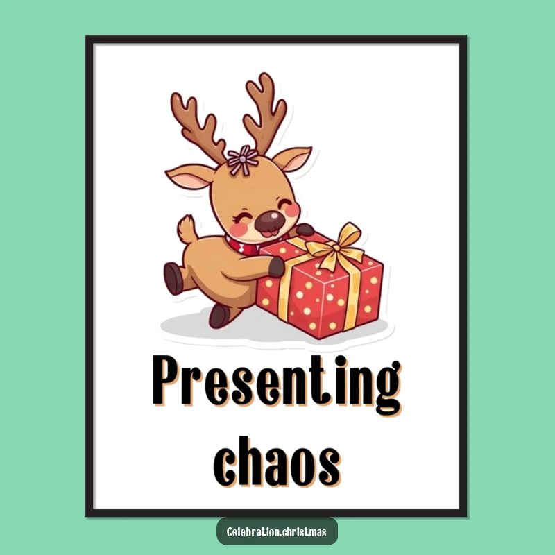 Funny Reindeer Digital Art A Comical Trip Over Presents