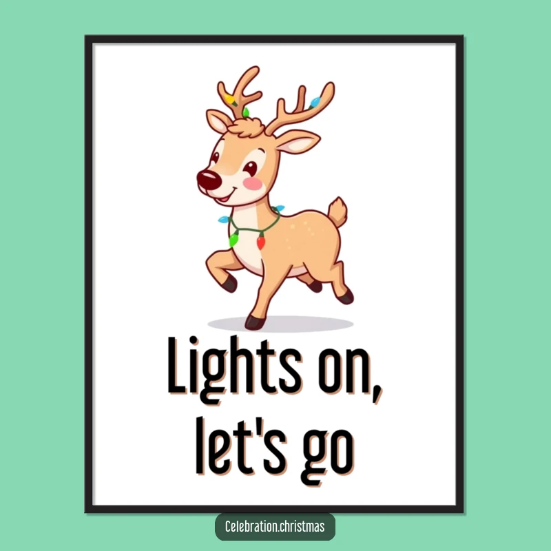 Funny Reindeer Prancing Digital Art Print - Instant Festive Holiday Decor